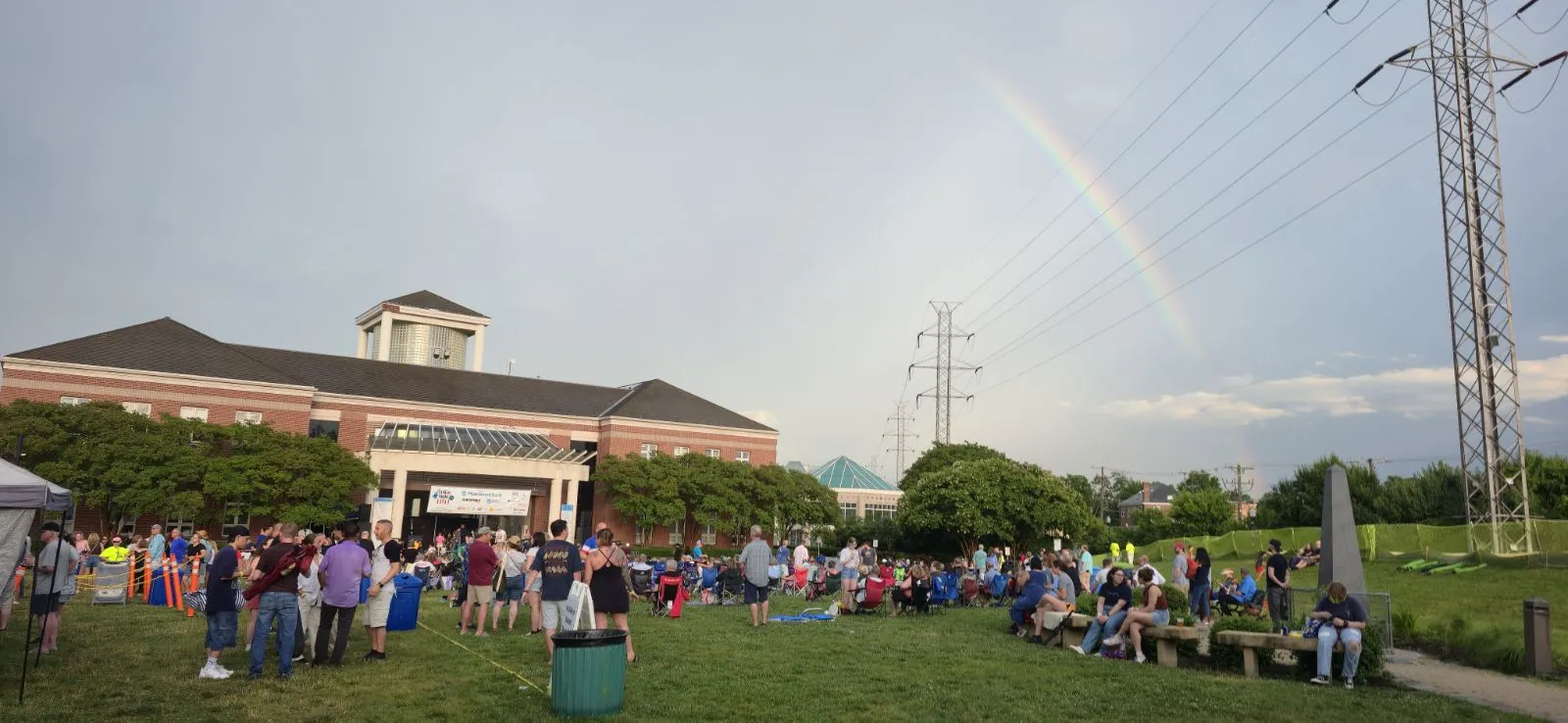 Rainbow over Friday Night Live! on June 12, 2026 with local favorite Gonzo’s Nose playing a reunion show on stage. Photo credit Laura B. Poindexter. Used with permission.